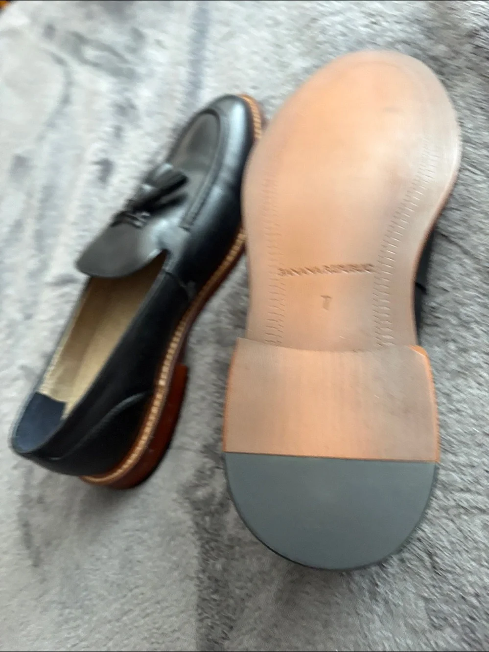 Banana Republic Black Leather Tassel Loafers with Tan Trim